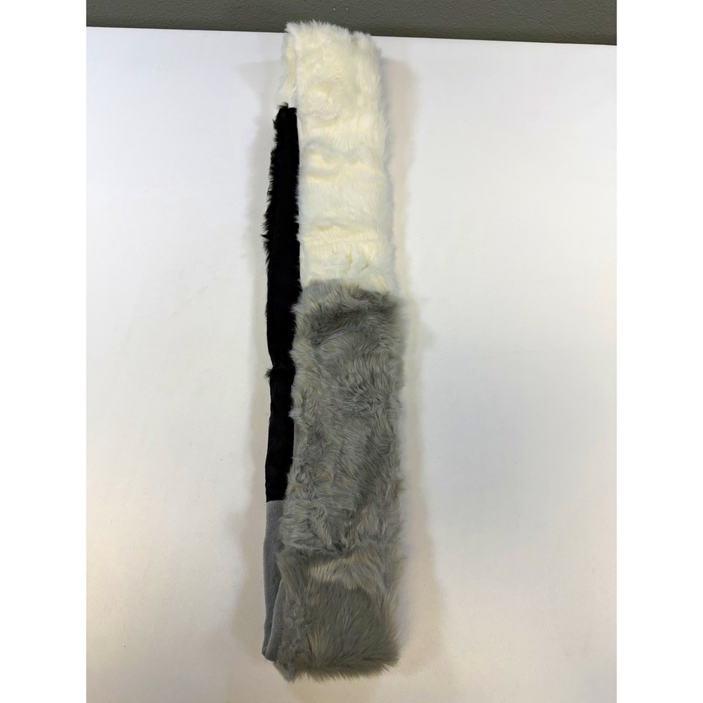 Women's Faux Fur Rectangle Scarf Colorblock Gray White Black 25 in Polyester